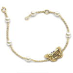 Butterfly Yellow Gold Pearl Bracelet