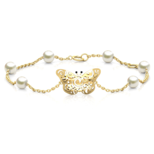 Butterfly Yellow Gold Pearl Bracelet
