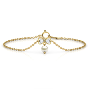 Heart Yellow Gold Pearl with Diamond Bracelet