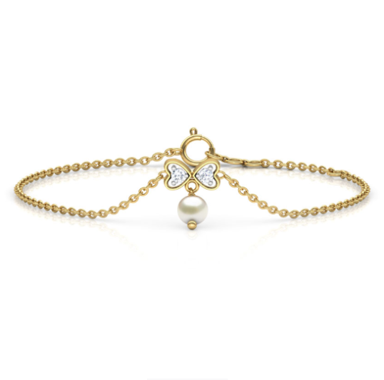 Heart Yellow Gold Pearl with Diamond Bracelet