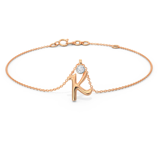 Letter K Rose Gold Diamond Bracelet