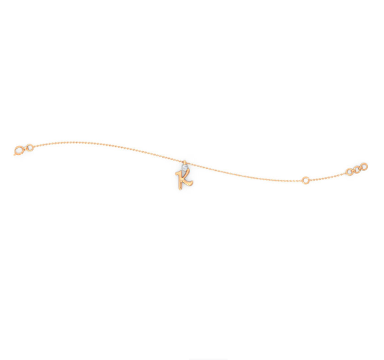 Letter K Rose Gold Diamond Bracelet