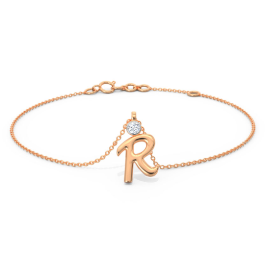 Letter "R" Rose Gold Diamond Bracelet