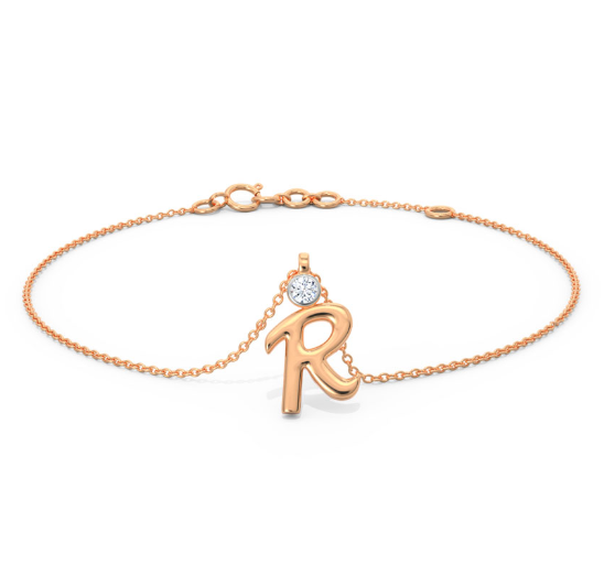 Letter R Rose Gold Diamond Bracelet