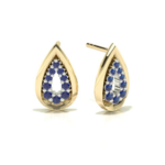 Pear Yellow Gold Blue Sapphire Stud Earring