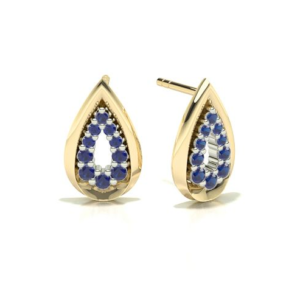 Pear Yellow Gold Blue Sapphire Stud Earring
