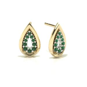 Pear Yellow Gold Emerald Stud Earring
