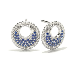 Round Shape White Gold Blue Sapphire Stud Earring