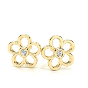 Flower Yellow Gold Diamond Stud Earring
