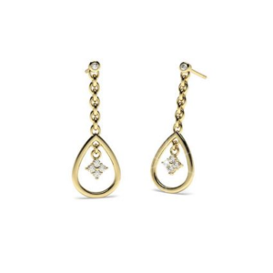 Long Pear Yellow Gold Diamond Earring