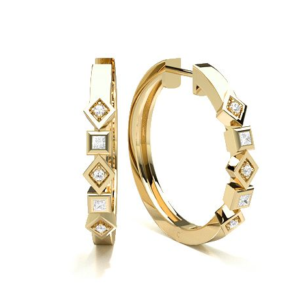 Squ Creolla Yellow Gold Diamond Earring