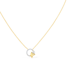 Butterfly Yellow Gold chain 18k with Continuos Diamond Pendant