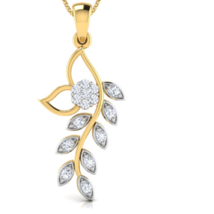 Cluster Leaf Yellow Gold 18k Diamond Pendant