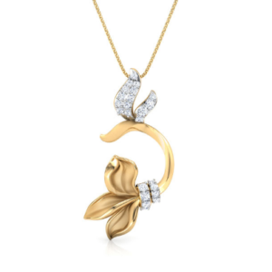 Flower Angle Yellow Gold 18k Diamond Pendant w/chain
