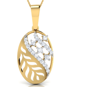 Nelly leaf Yellow Gold 18k Diamond Pendant w/chain
