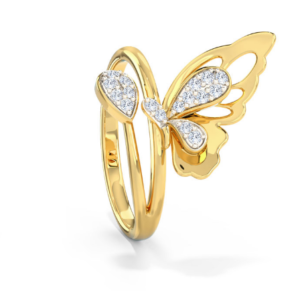 Pear & Butterfly 18k Yellow Gold Diamond Ring