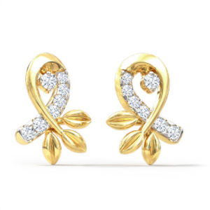 Ribbon Shape Gold Diamond Earring
