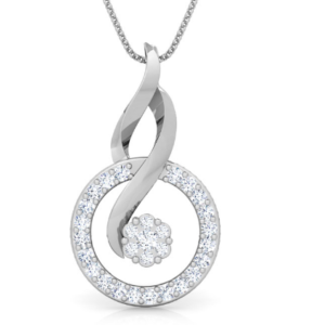 Round Cluster 18k White Gold Diamond Pendant w/chain