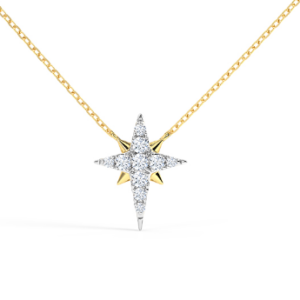 Star Bright Yellow Gold Necklace 18k with Continuous Diamond Pendant