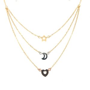 A930096 Tri-Color Gold Necklace 3 Layer design