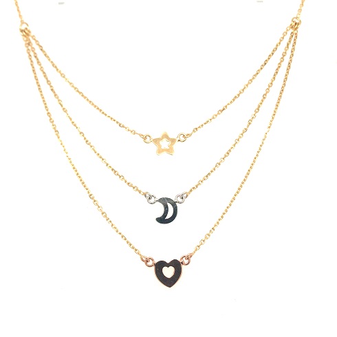 A930096 Tri Color Gold Necklace 3 Layer design