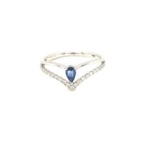 R18322 Blue Sapphire 18K White Gold Diamond Ring