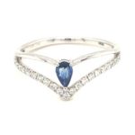R18322 Blue Sapphire 18K White Gold Diamond Ring