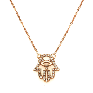 Fatima Hand Pendant with Diamonds in Rose Gold