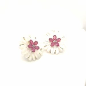 EZD11511 MOP Pearl Silver Earring With Ruby