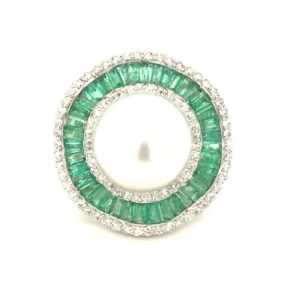 RPD001888001 Pearl & Emerald Diamond Ring
