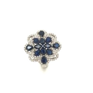 RSD001630001 18k White Gold Blue Sapphire Diamond Ring