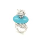 RWD07170 Sky Blue Stone Dragon Ring Tqm Silver Ring 925