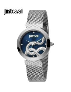Just Cavalli Blue Dial Stainless Steel Analog Watch Bracelet Set For Women - JC1L091M0045