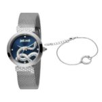 Just Cavalli Blue Dial Stainless Steel Analog Watch Bracelet Set For Women – JC1L091M0045