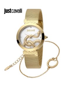 Just Cavalli Silver Dial Stainless Steel Analog Watch Bracelet Set For Women - JC1L091M0065