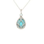 1505-PTURQ Silver Pendant with chain and Turquoise-Zircon stone