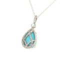 1505-PTURQ Silver Pendant with chain and Turquoise-Zircon stone