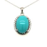 1600-PTURQ Silver Pendant with chain and Turquoise-Zircon stone