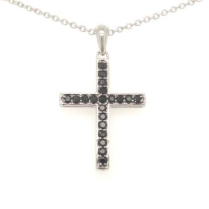 2318-PBKSP-C Silver Pendant with chain and Black stone