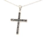 2318-PBKSP-C Silver Pendant with chain and Black stone