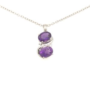 SJ191-PAFAM-3 Silver Pendant with chain and Amethyst stone