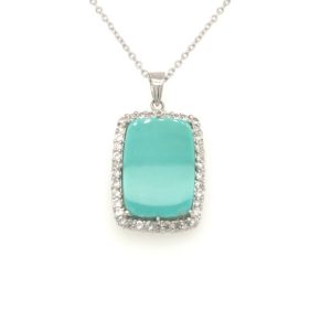 SJIH63-P-A Silver Pendant with chain and Turquoise-Zircon stone
