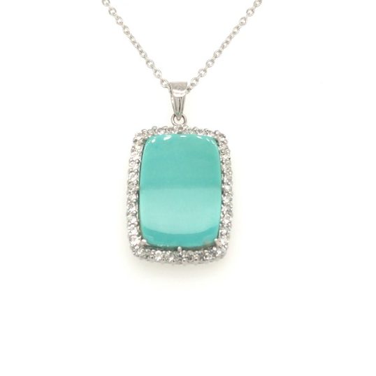 SJIH63-P-A Silver Pendant with chain and Turquoise-Zircon stone
