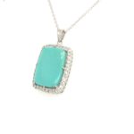 SJIH63-P-A Silver Pendant with chain and Turquoise-Zircon stone