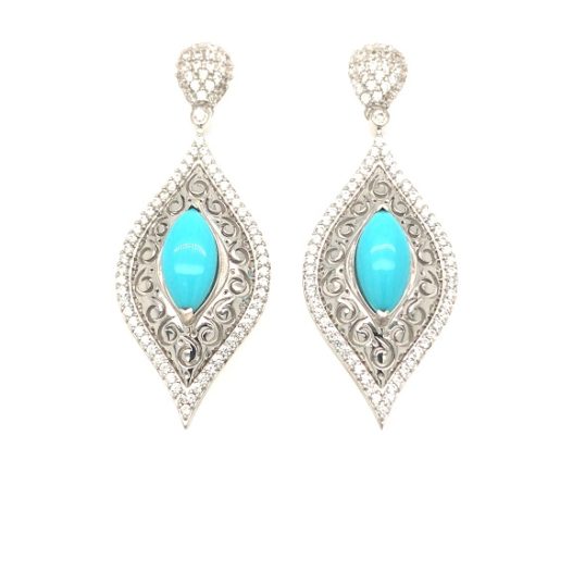 606-ETURQ-A Silver Earring 925sil Turquoise-Zircon stone