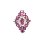 724-RRHOD-A Rhodolite Garnet with Zircon Silver Ring