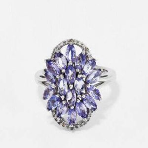 PJ1211-RTANZ-D Tanzanite Natural Zircon Silver Ring 925 sil