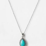 PJSJIH79-P-A Silver Pendant with chain Turquoise & zircon stone