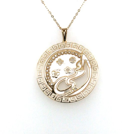18K Yellow Gold Circle Mom Pendant with Chain