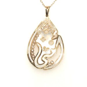 18K Yellow Gold Pear Shape Mop Pendant with Chain